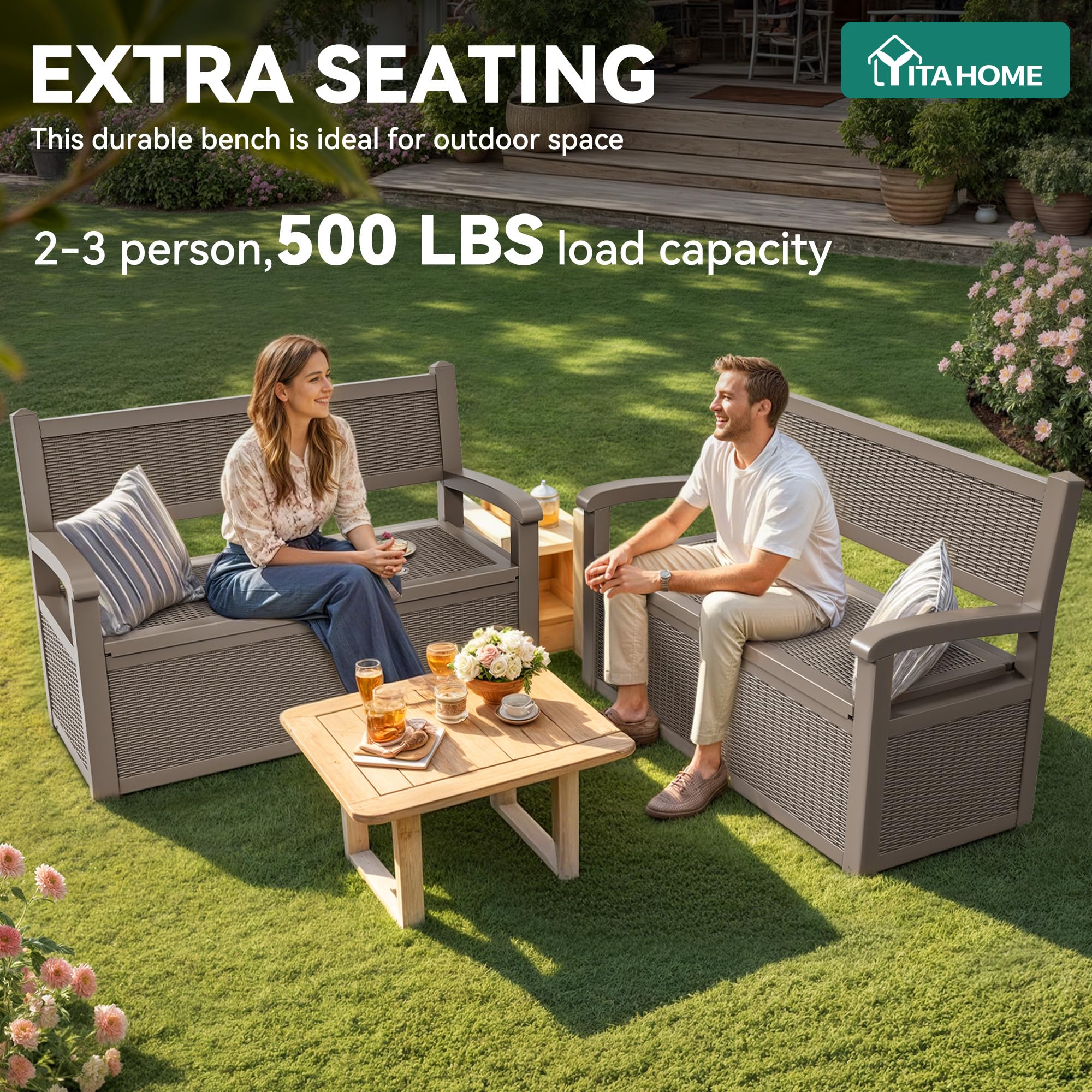 YITAHOME bench seated with two to three people for garden lounging.