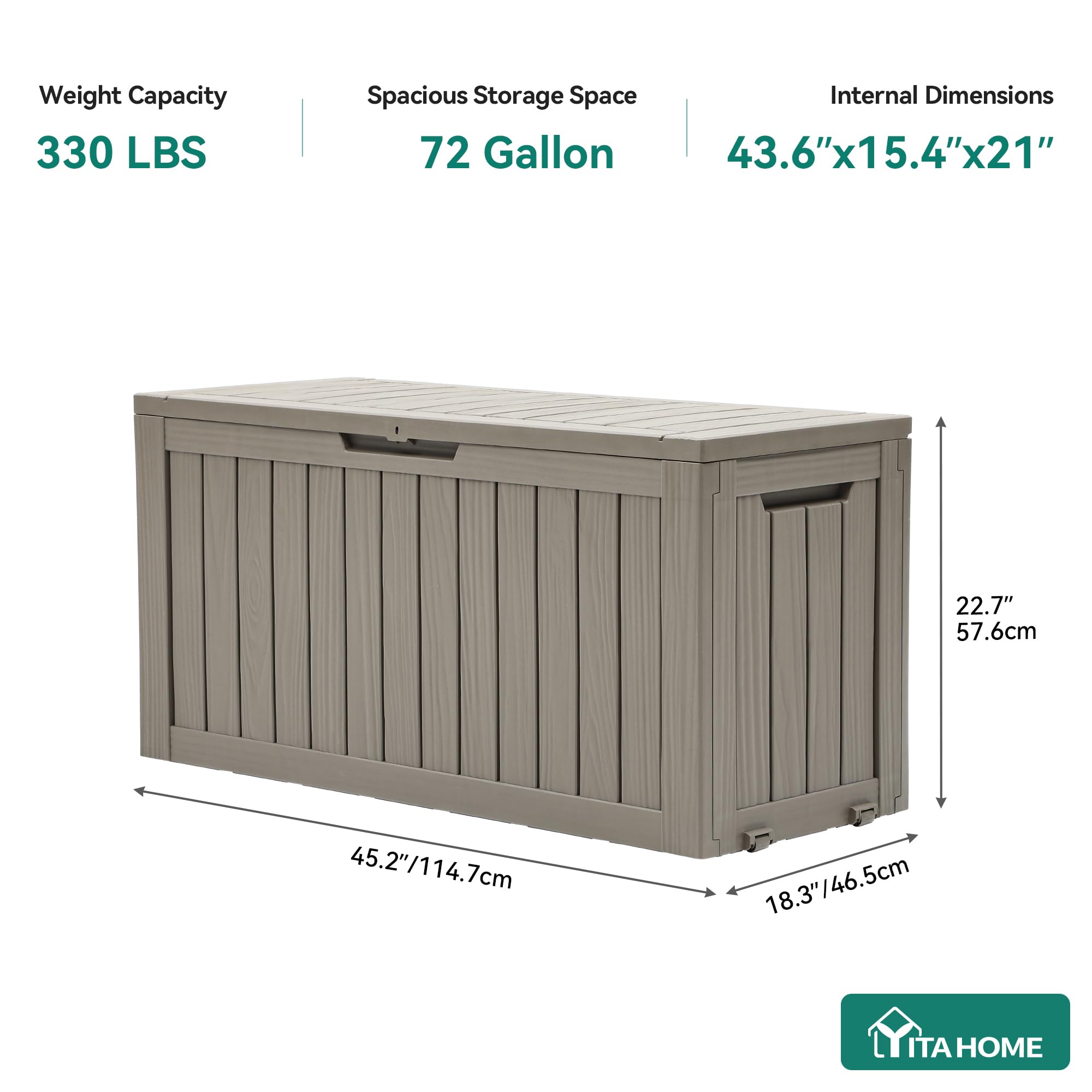 YITAHOME deck box with cushions neatly stored for ready patio use.
