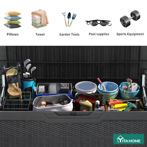 YITAHOME bench seating feature on the deck box for seating and storage.
