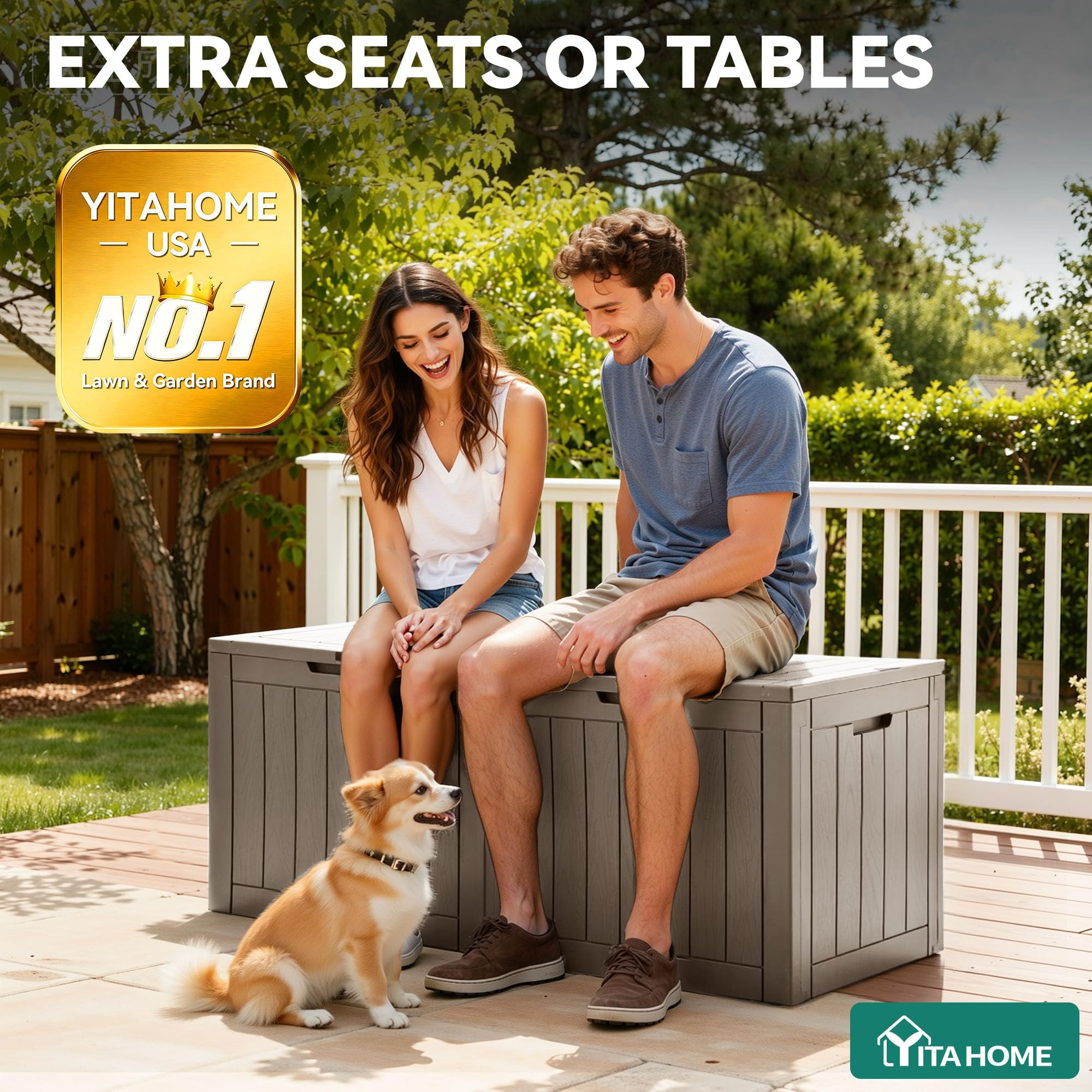 YITAHOME deck box stores cushions and garden gear.