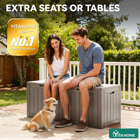 YITAHOME deck box stores cushions and garden gear.