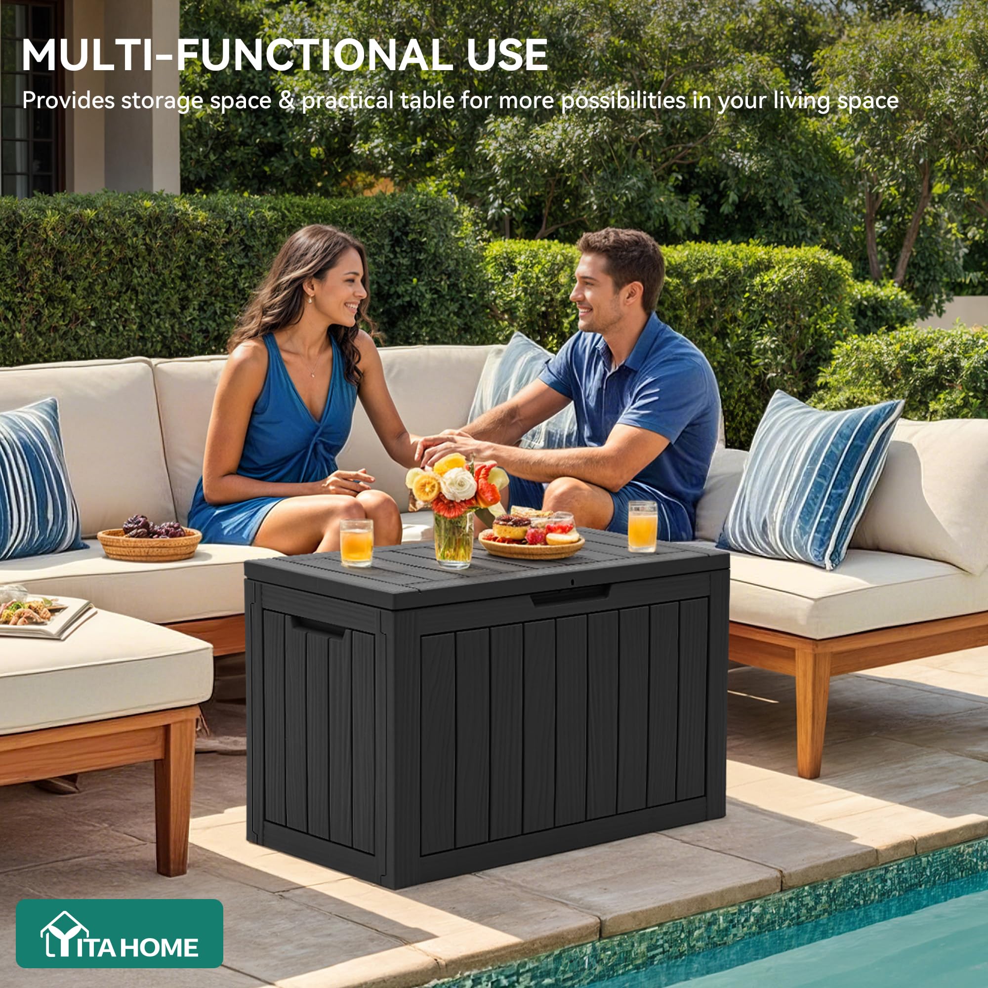 YITAHOME deck box with easy-grip handles simplifies moving and positioning.