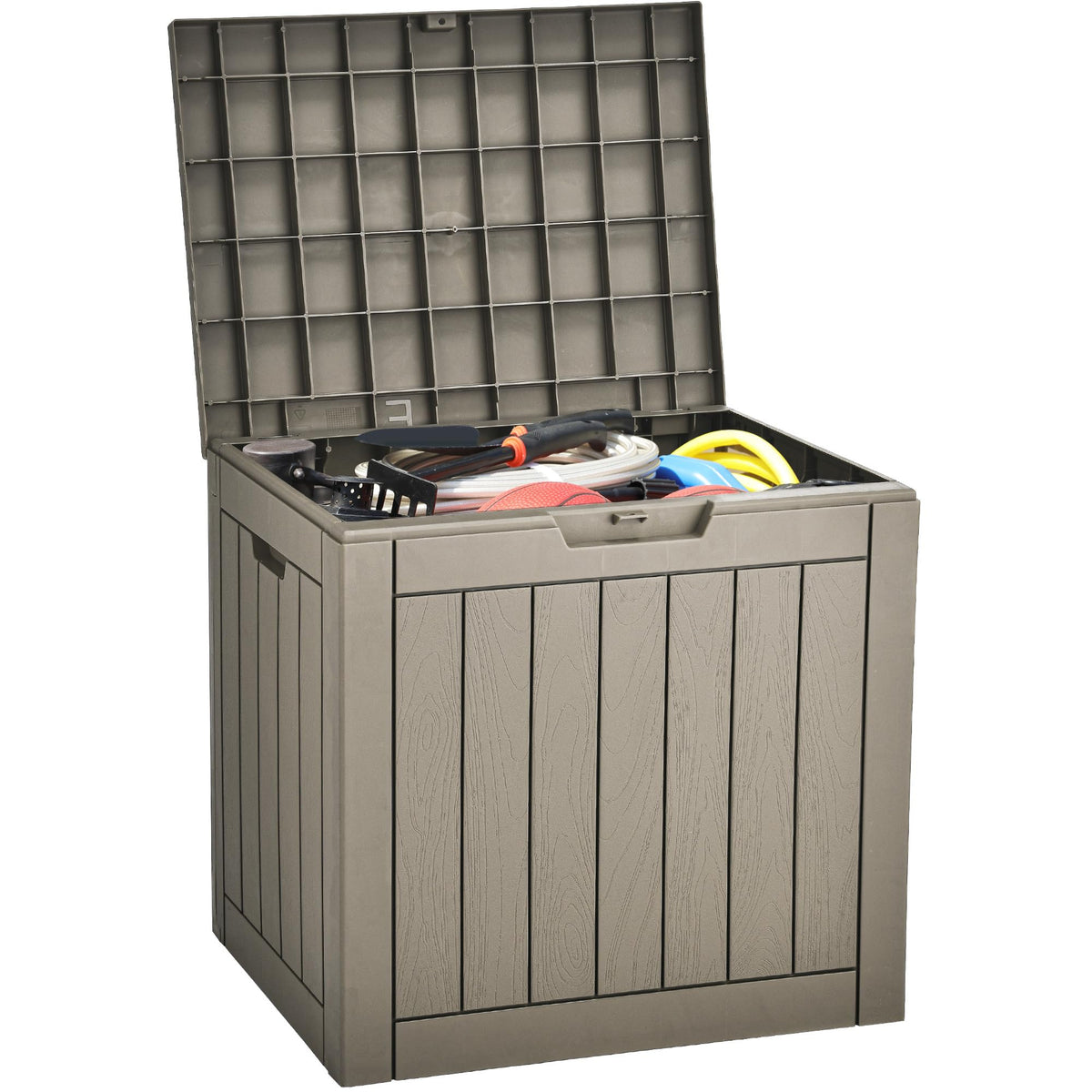 YITAHOME deck box with a lockable lid for secure outdoor storage.