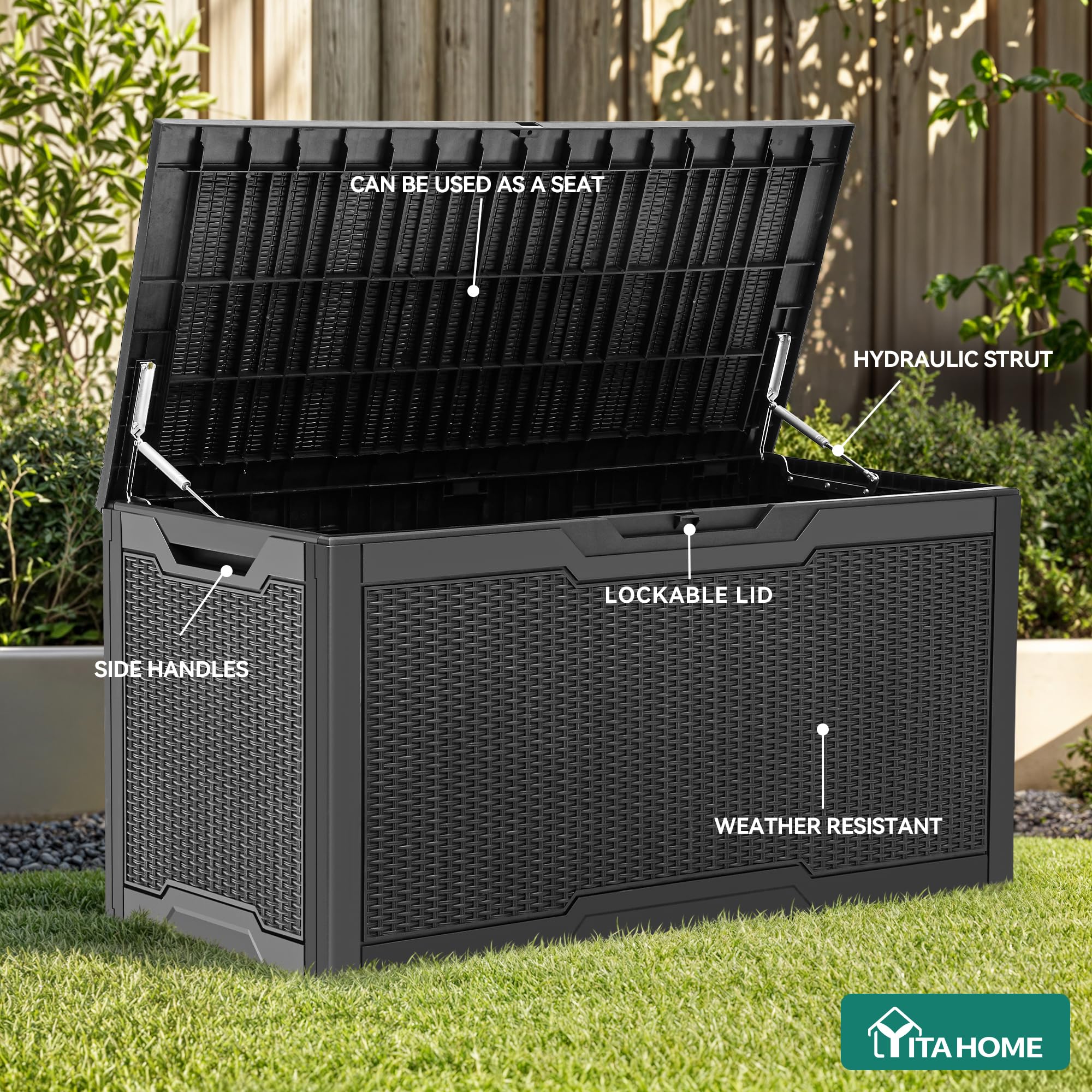 YITAHOME lockable lid protects cushions and tools outdoors.