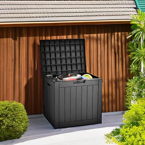 YITAHOME deck box used as seating provides extra outdoor flexibility.
