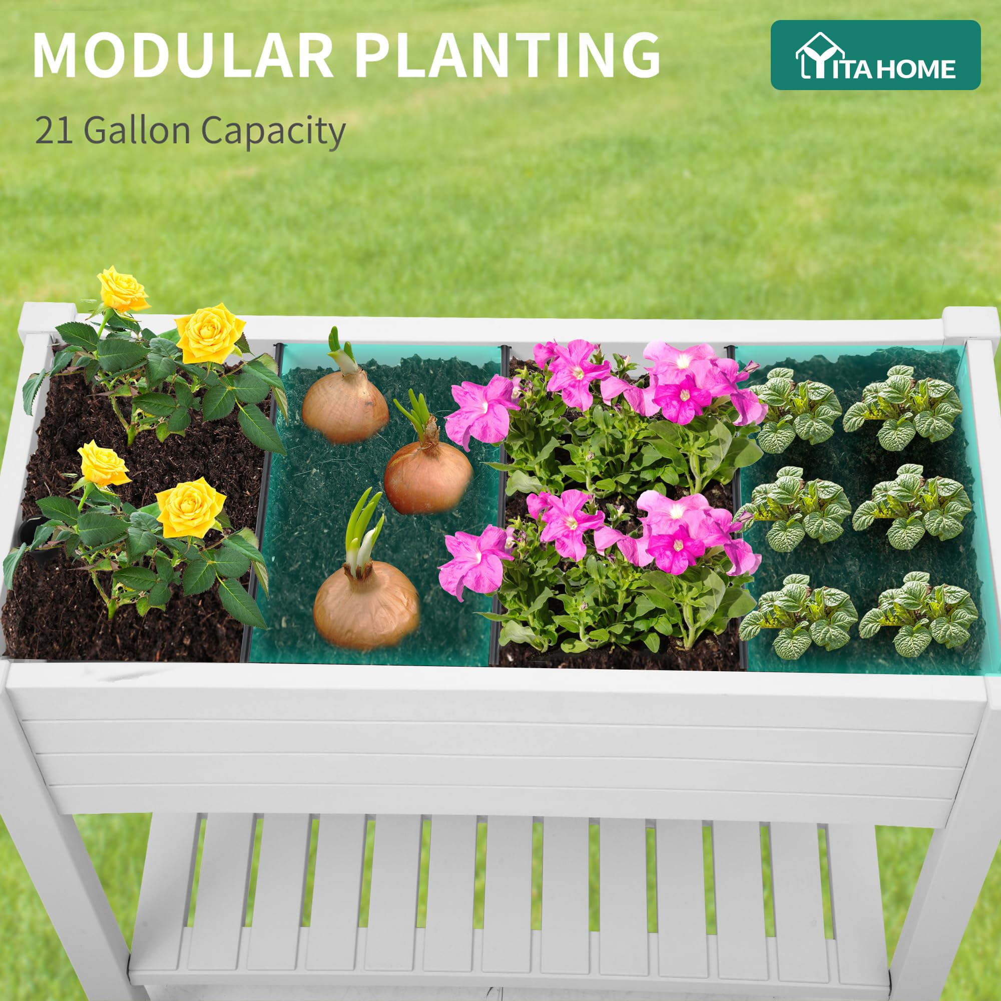 34-inch ergonomic height reduces bending during planting.