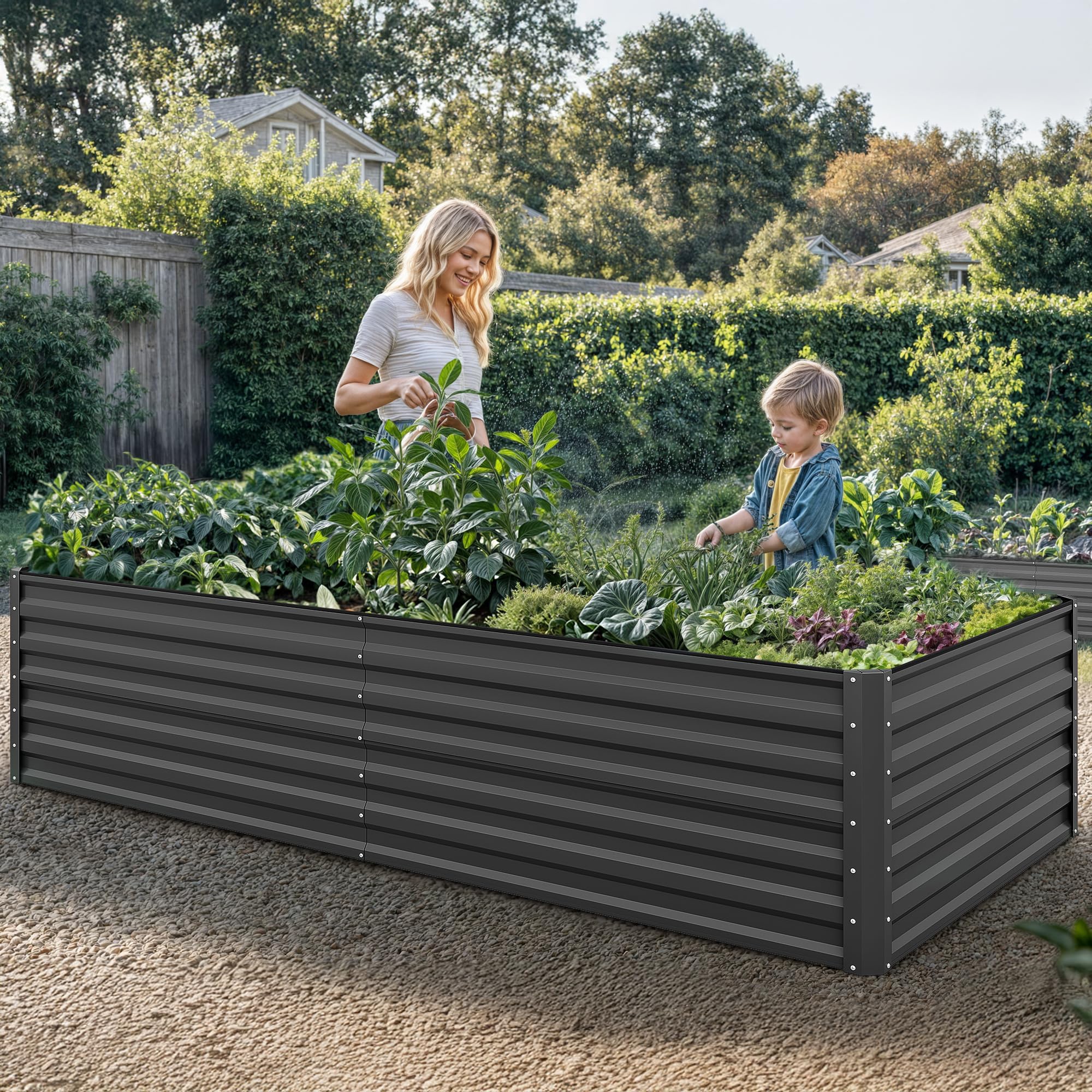YITAHOME galvanized metal planter box close-up highlighting durable construction
