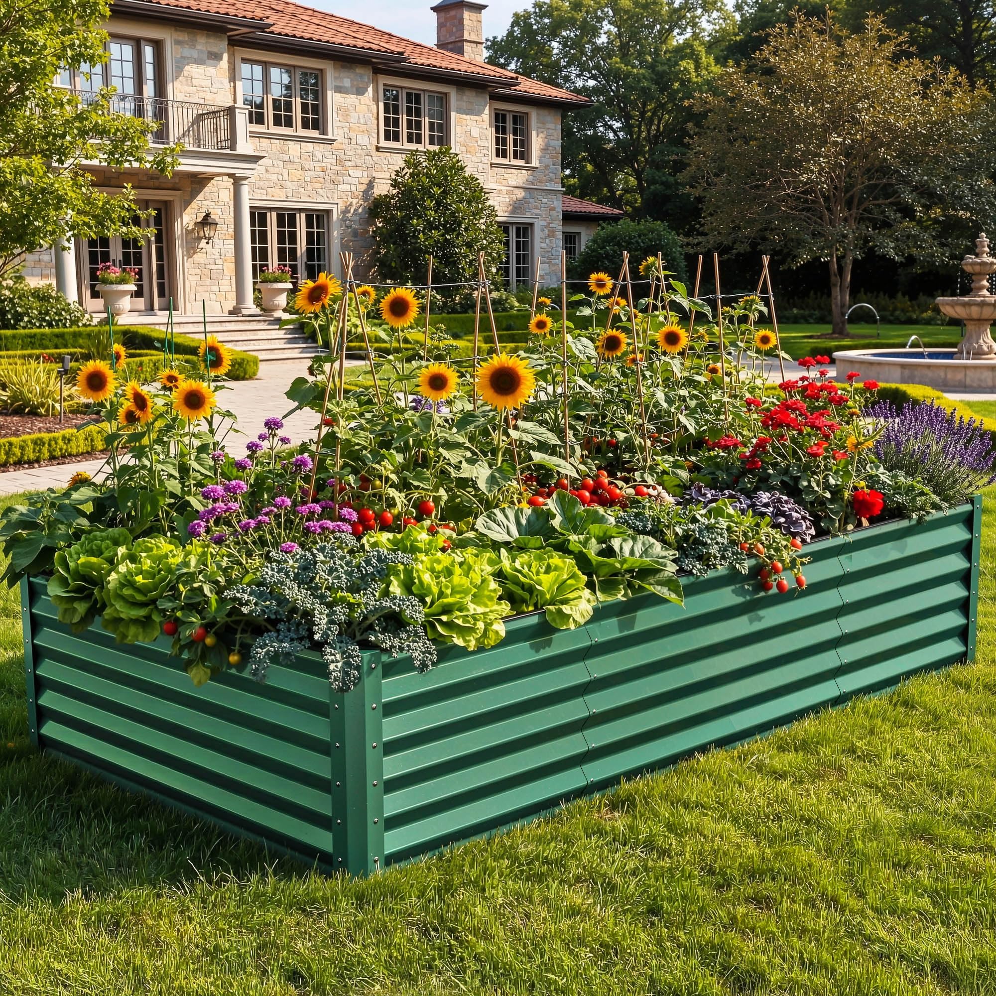 YITAHOME galvanized raised garden bed with large soil capacity for veggies.