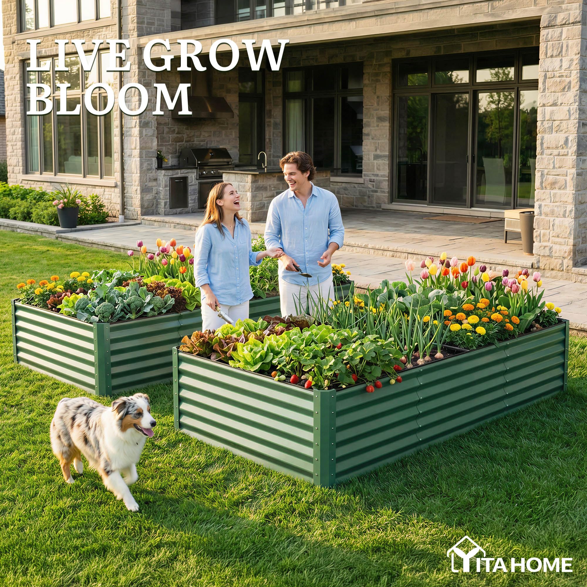 YITAHOME raised bed showing edge curl and rubber safety strip.
