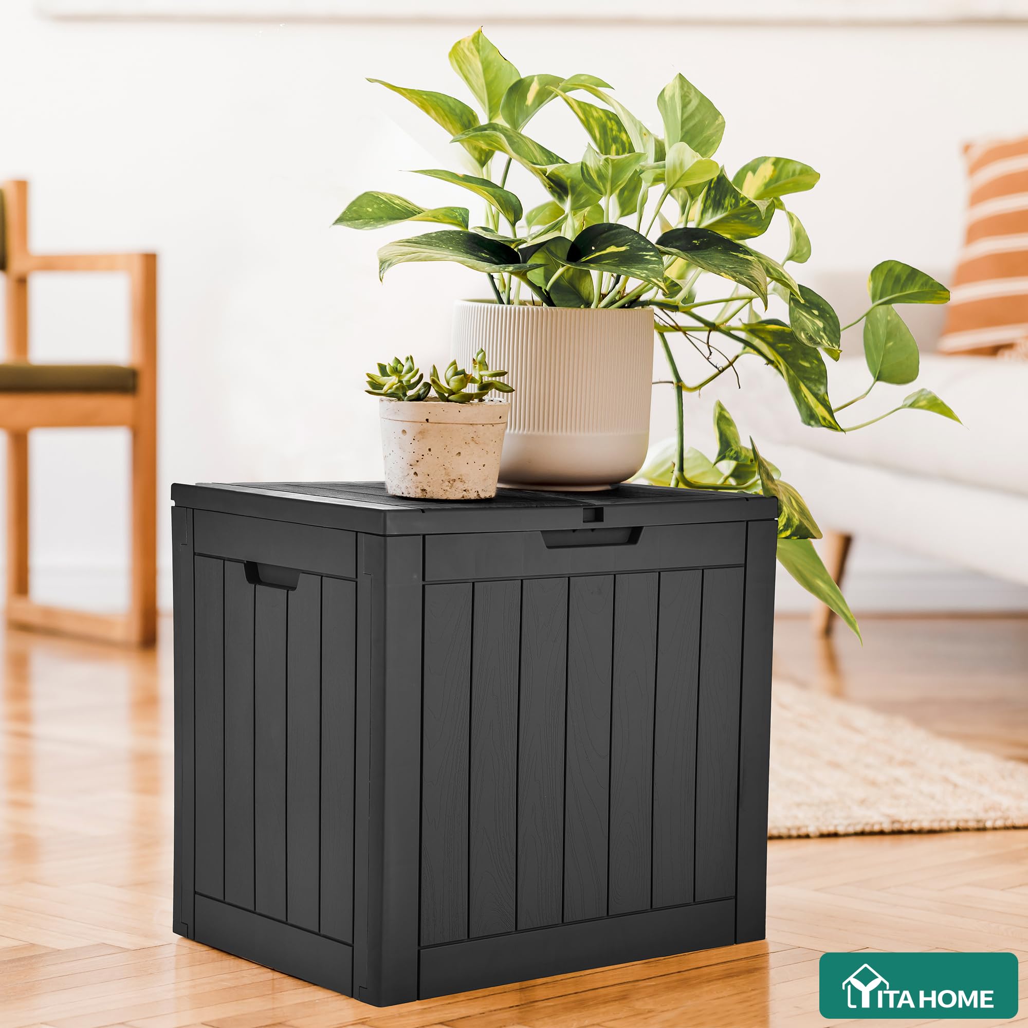 Garden tools neatly stored in YITAHOME deck box