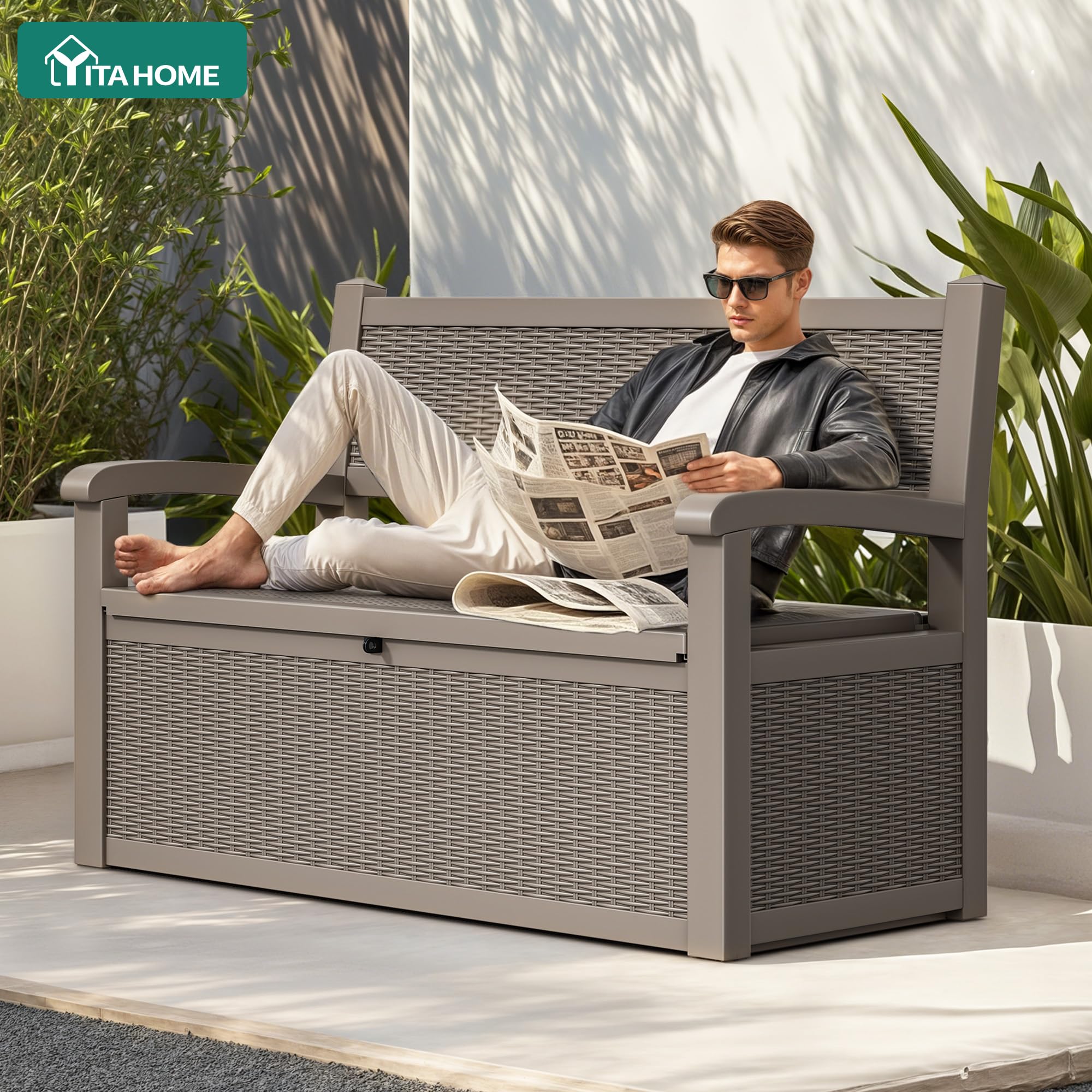 YITAHOME lockable storage bench secures pool and patio items when you are away.