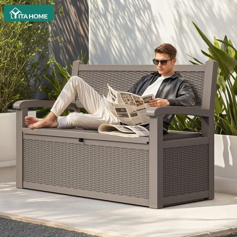 YITAHOME lockable storage bench secures pool and patio items when you are away.
