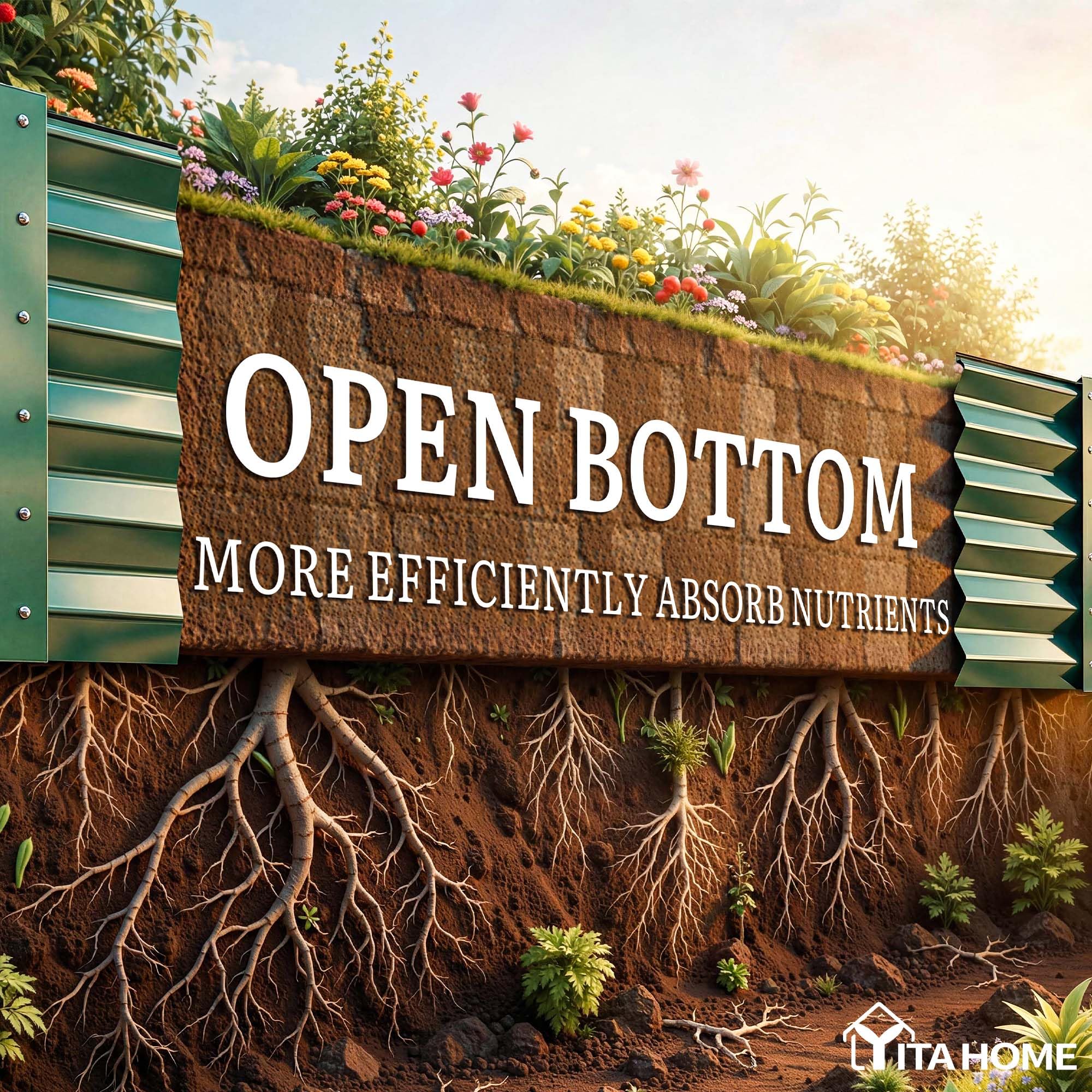 YITAHOME open base drainage feature on raised garden bed.