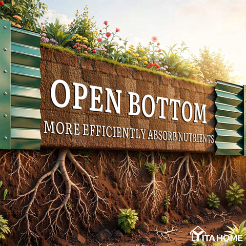 YITAHOME open base drainage feature on raised garden bed.