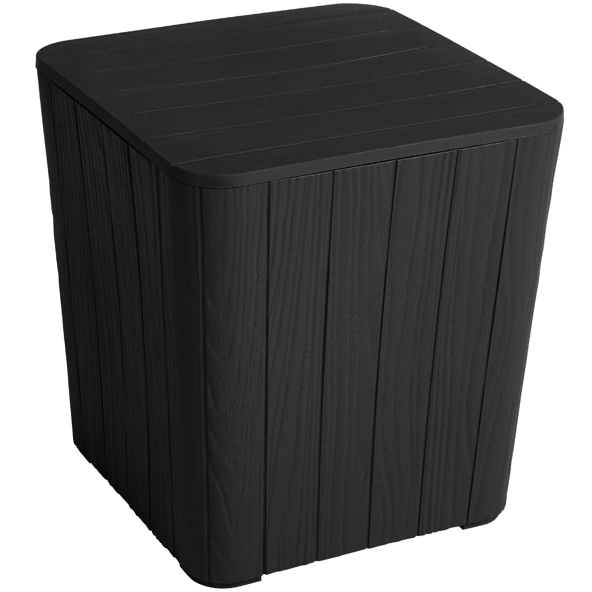 YITAHOME outdoor side table with storage in black, front view, ideal for small patios.