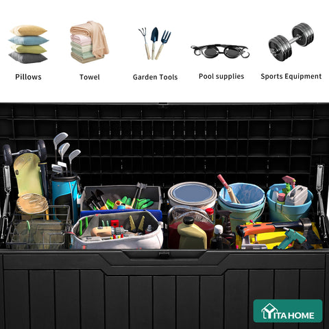 YITAHOME lockable storage box keeps cushions and tools secure outdoors.