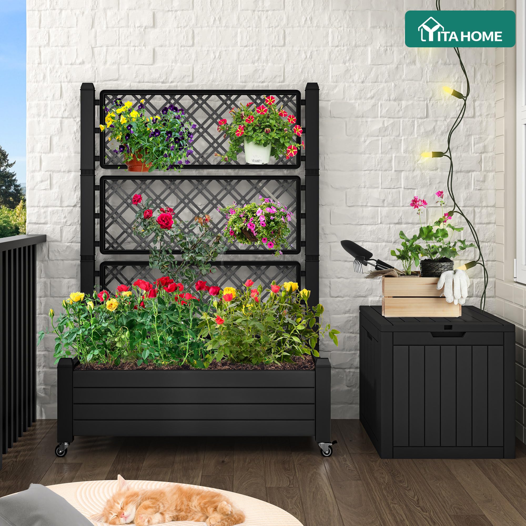 YITAHOME planter shows side drainage holes for excess water removal.