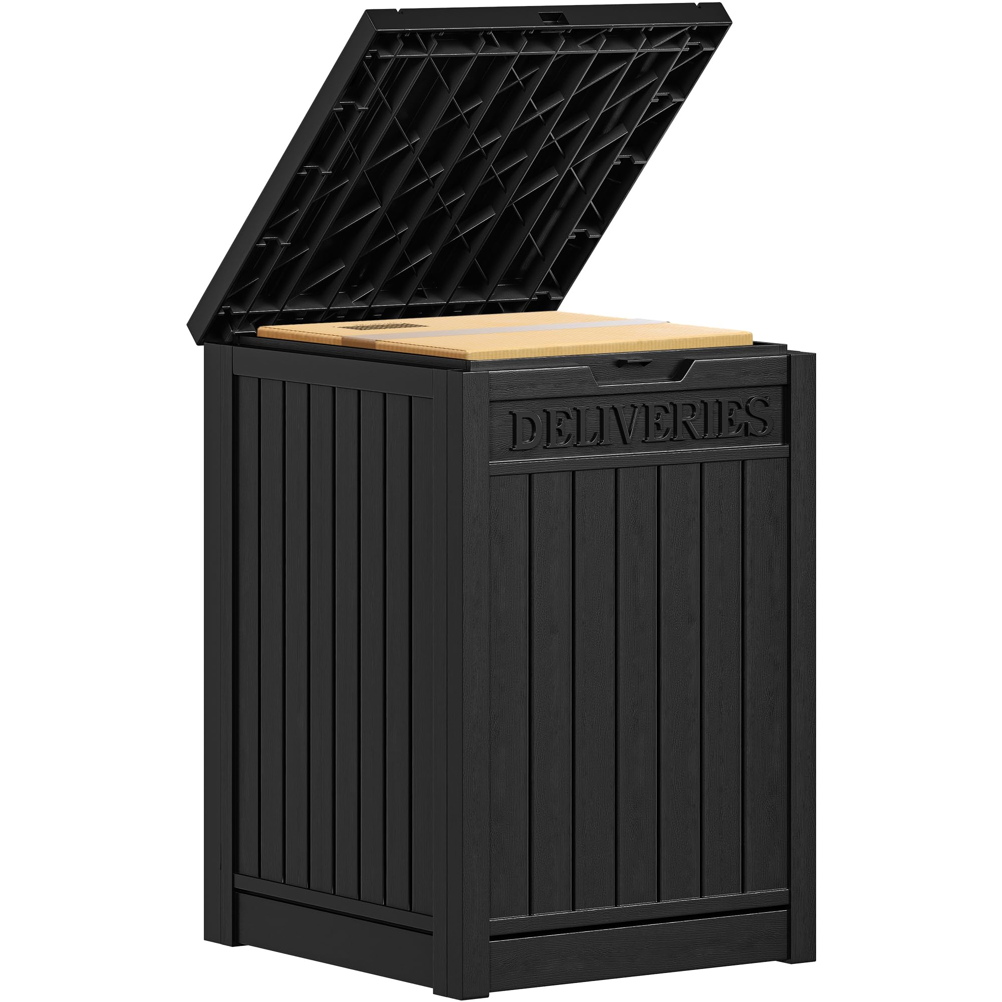 Lockable lid closeup by YITAHOME resin package box demonstrates privacy protection
