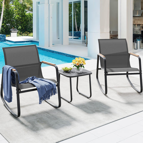 YITAHOME rocking chair detail highlighting wooden armrests for porch comfort.