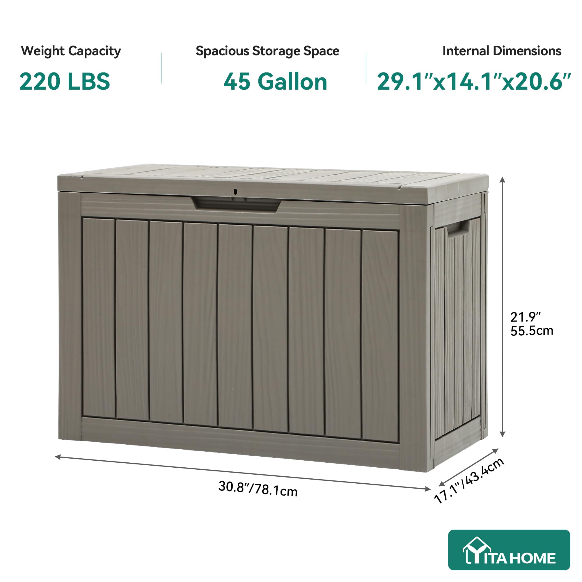 YITAHOME dimensions 30.8 by 17.1 by 21.9 inches fit porches.