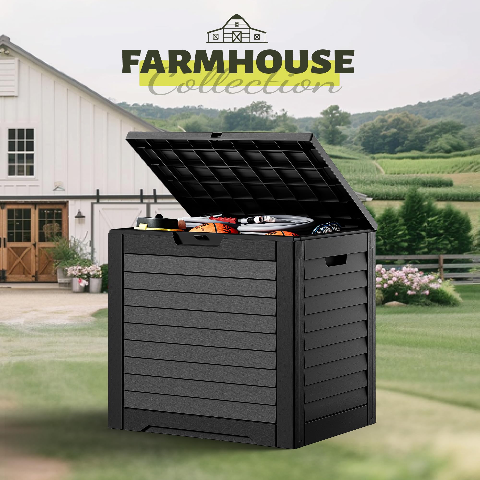 YITAHOME weatherproof poly resin rattan deck box withstands rain and sun