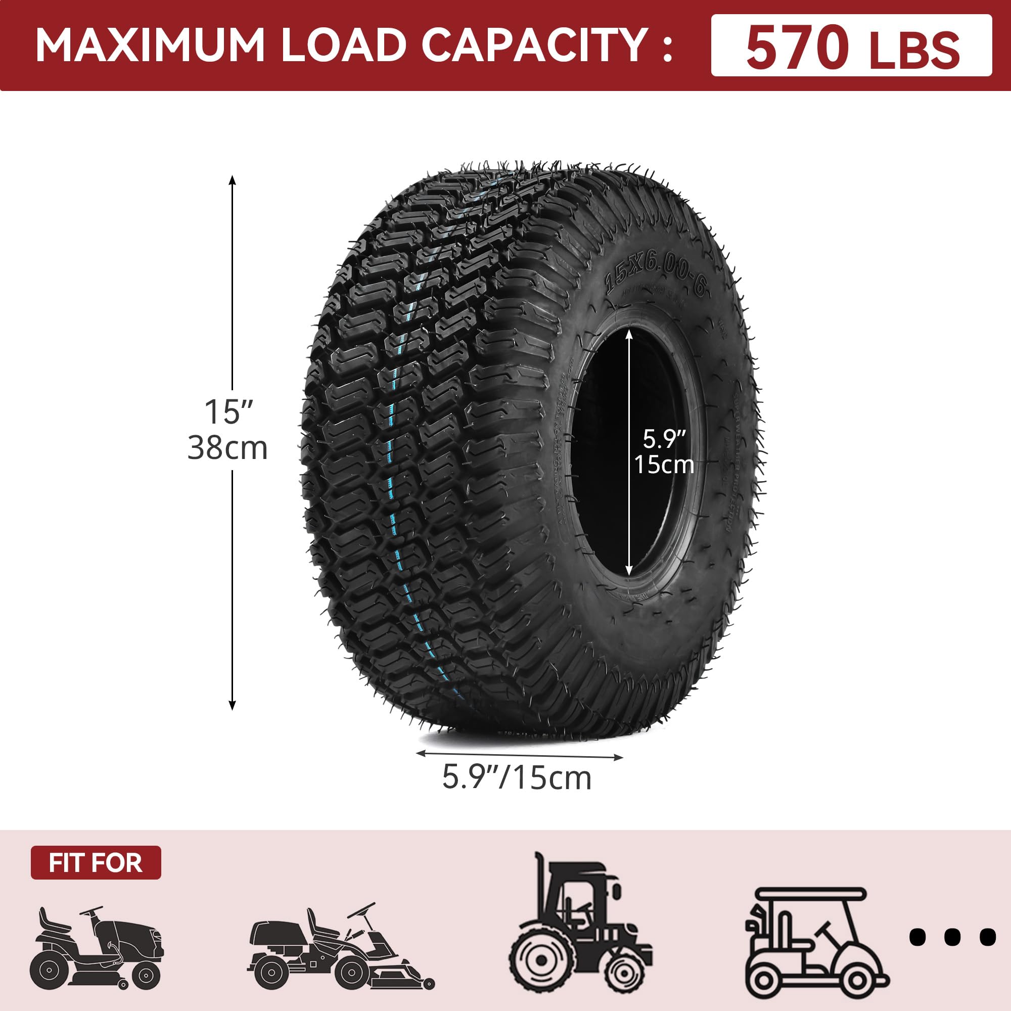 YITAMOTOR 570-lb max load capacity tubeless tire.