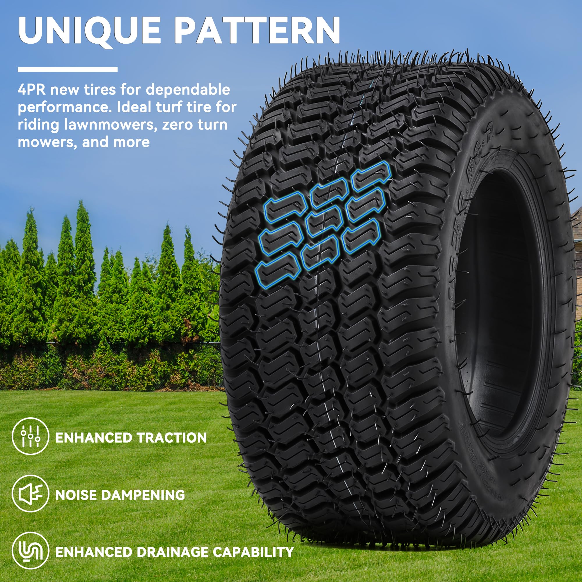 YITAMOTOR lawn mower tire side wall view showing strong 4-ply construction.