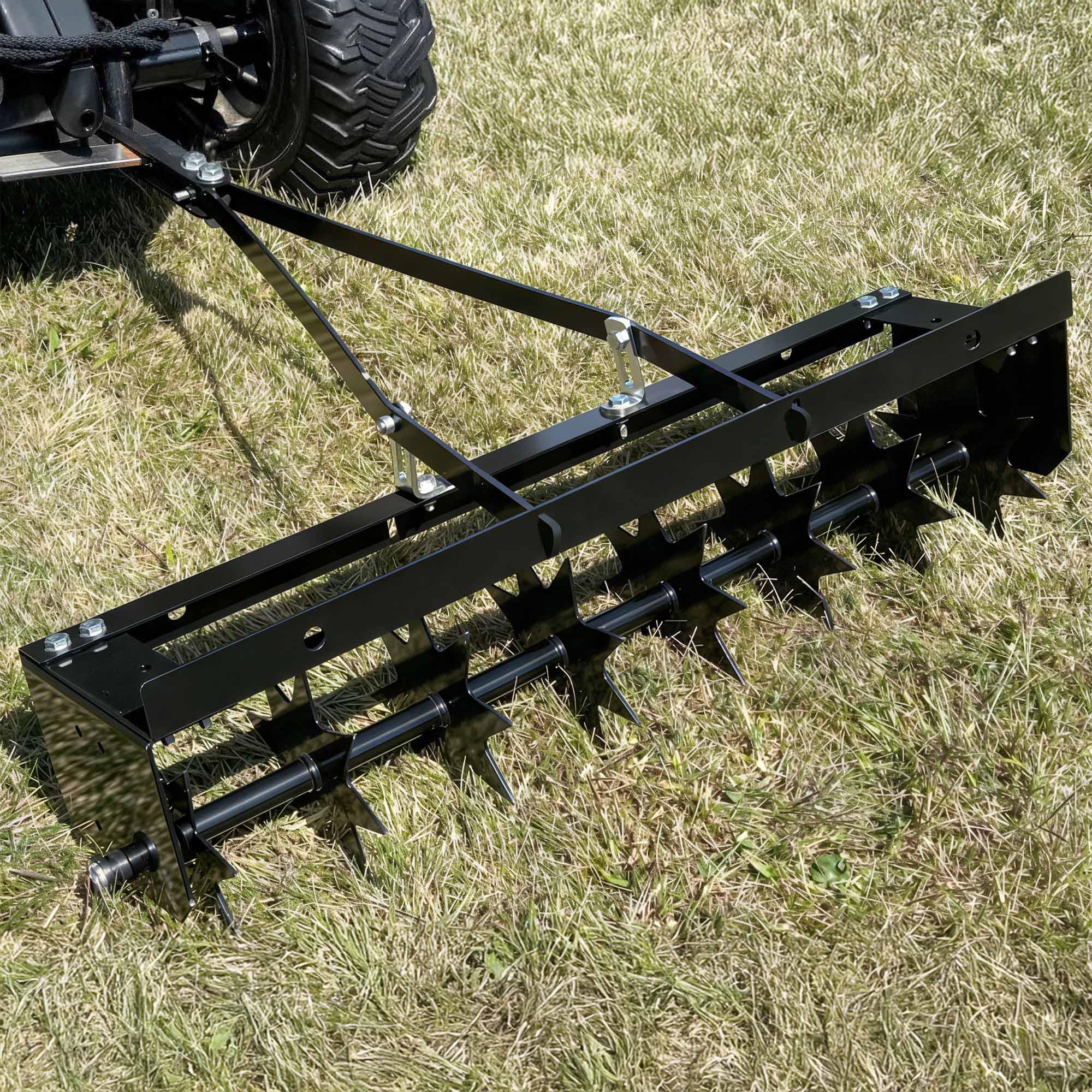 YITAMOTOR 32-inch tow spike aerator front view suitable for deep soil aeration