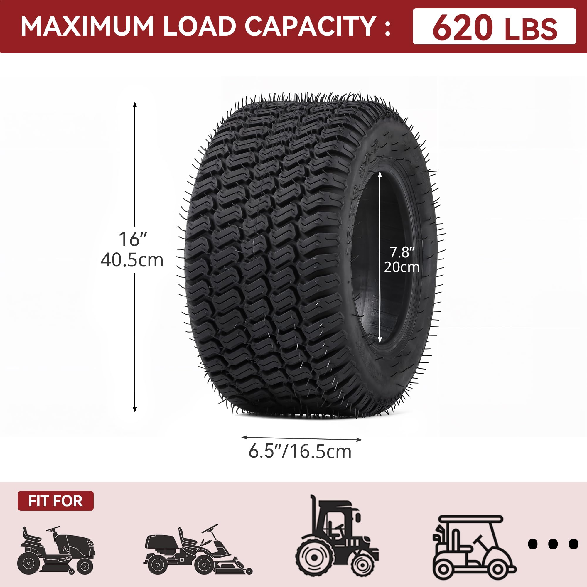 Maximum load 620 pounds at 28 psi supported by YITAMOTOR tire.