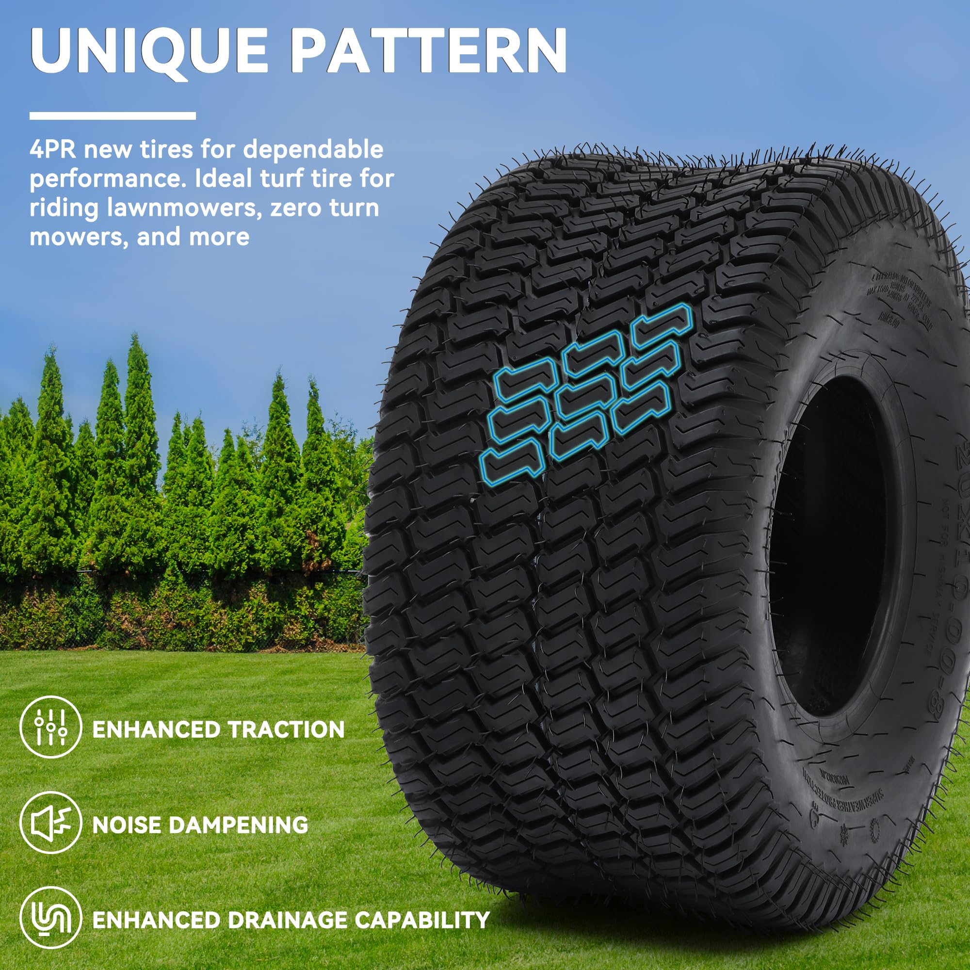 Close-up of YITAMOTOR sidewall to highlight 4-ply construction for reliable lawn work.