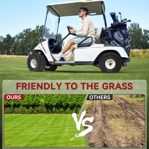 Tire mounted on a riding mower demonstrating quiet, even traction from YITAMOTOR tires.