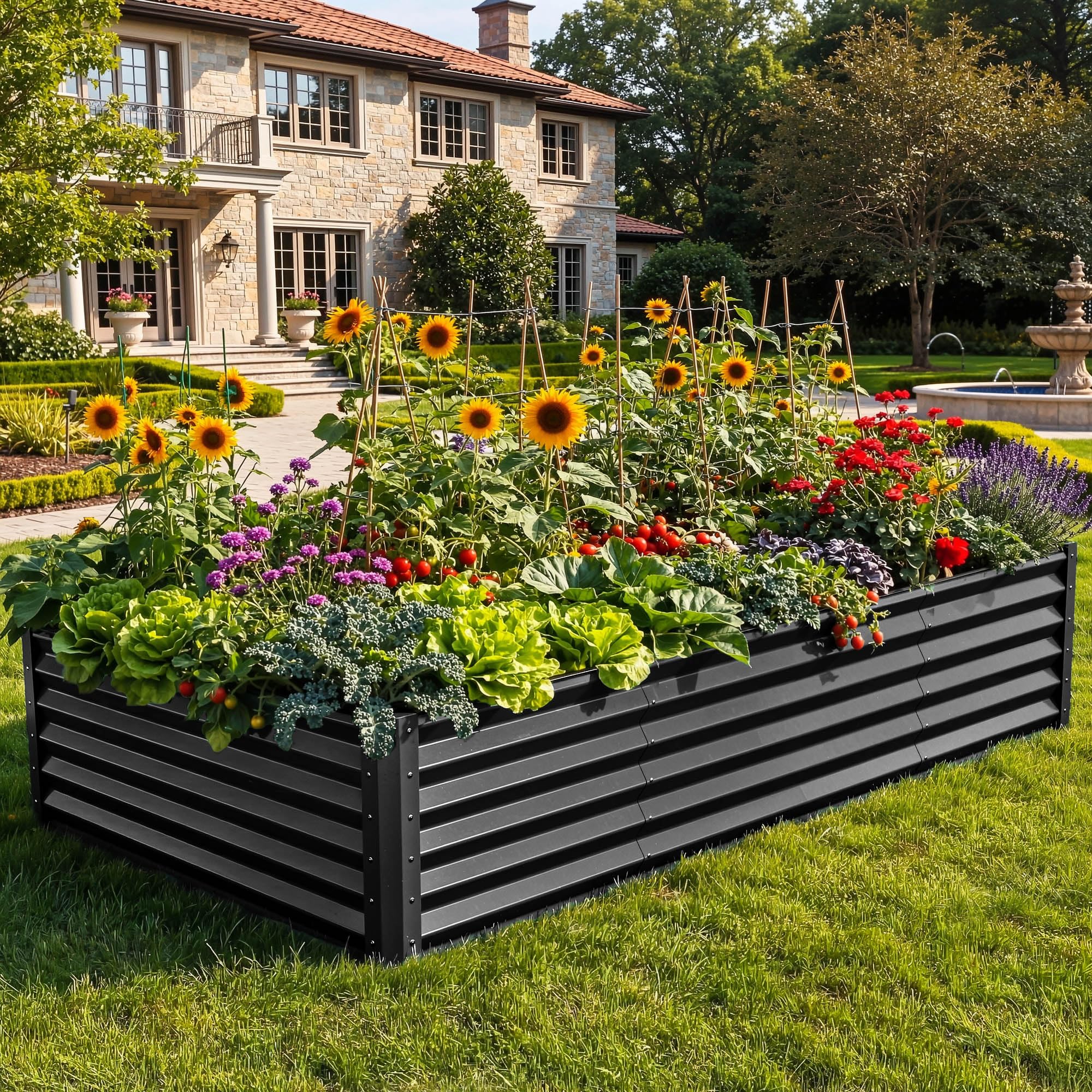 YITAHOME galvanized raised bed showing its roomy 8x4x1-5 ft footprint for vegetables