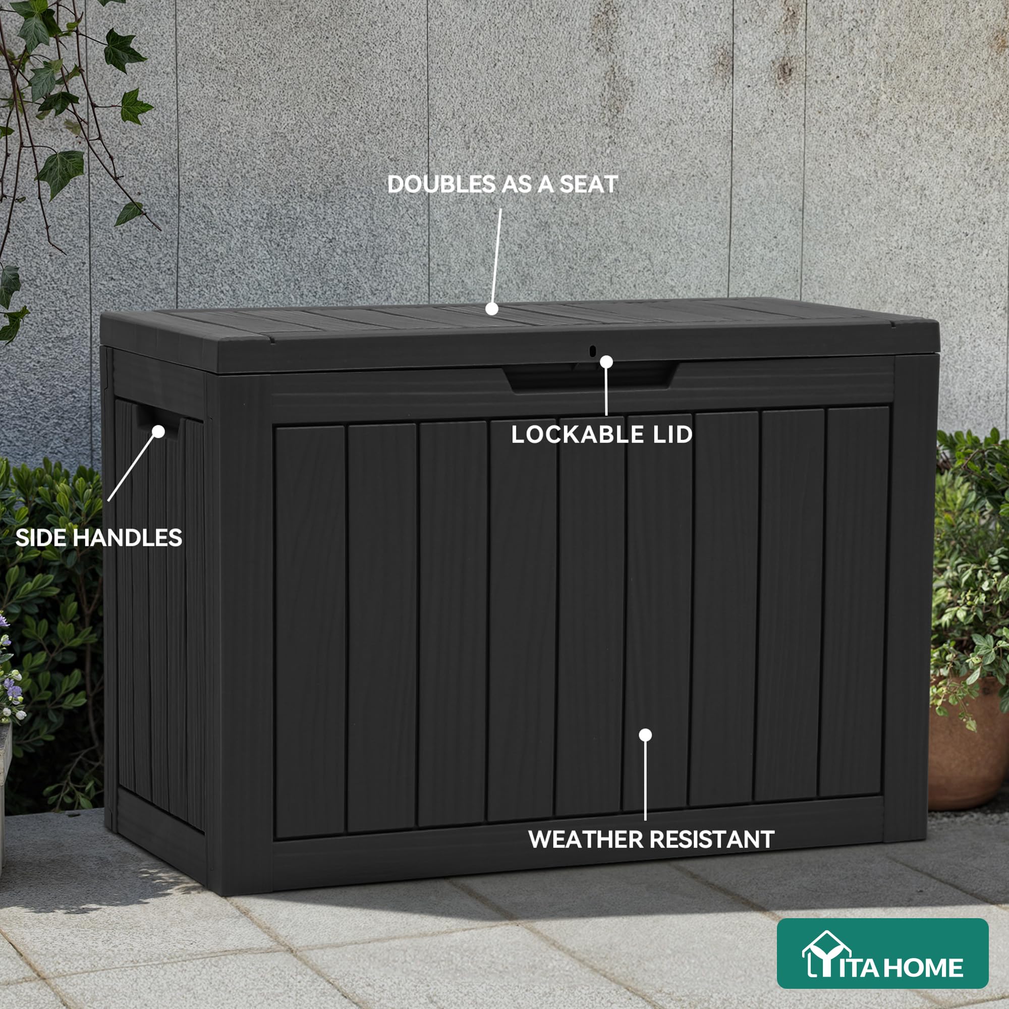 YITAHOME lockable patio storage box adds security for cushions and tools.