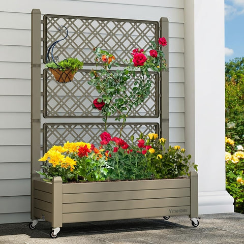 YITAHOME planter box trellis on patio with wheels for easy mobility