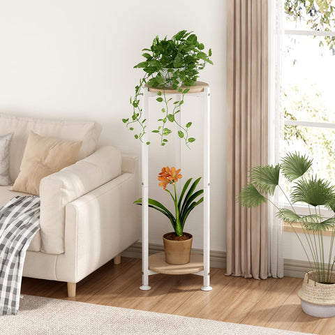 YIZAIJIA metal frame shelves offer sturdy two-tier support for pots and decor