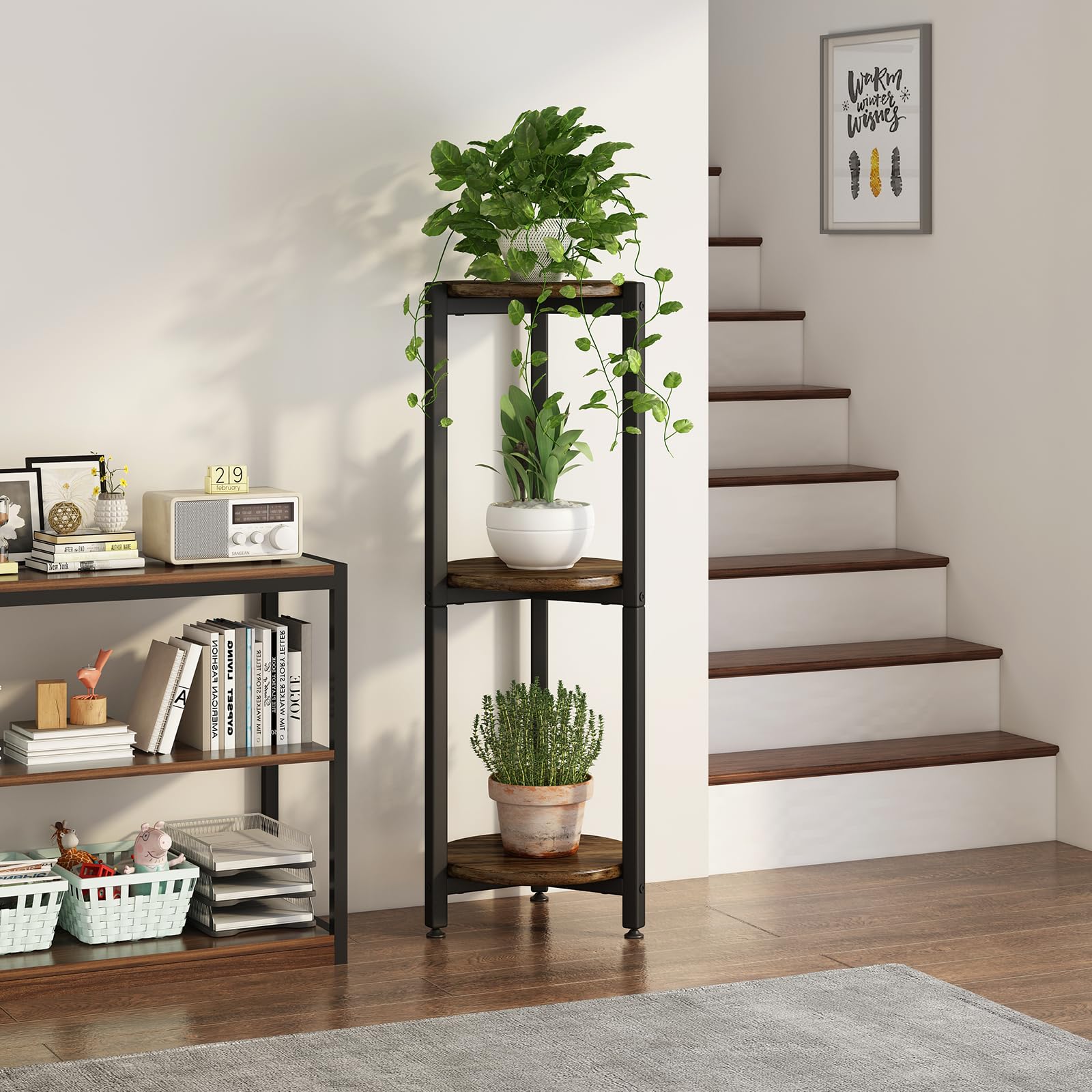 YIZAIJIA plant shelf with plants, showing versatile display for living spaces.
