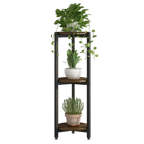 YIZAIJIA 3-tier plant stand in black, ideal for corner display and plant organization.