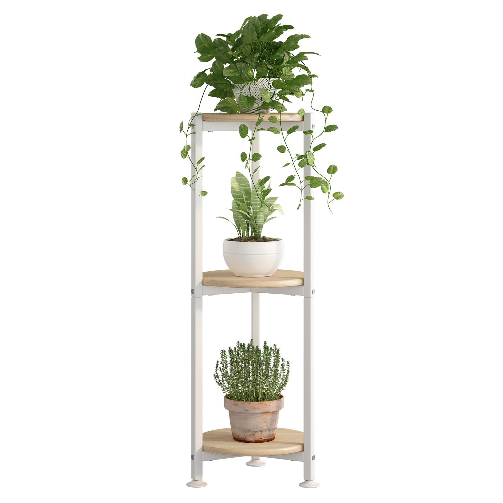 YIZAIJIA 3-tier white round plant stand, front view, ideal living room display.