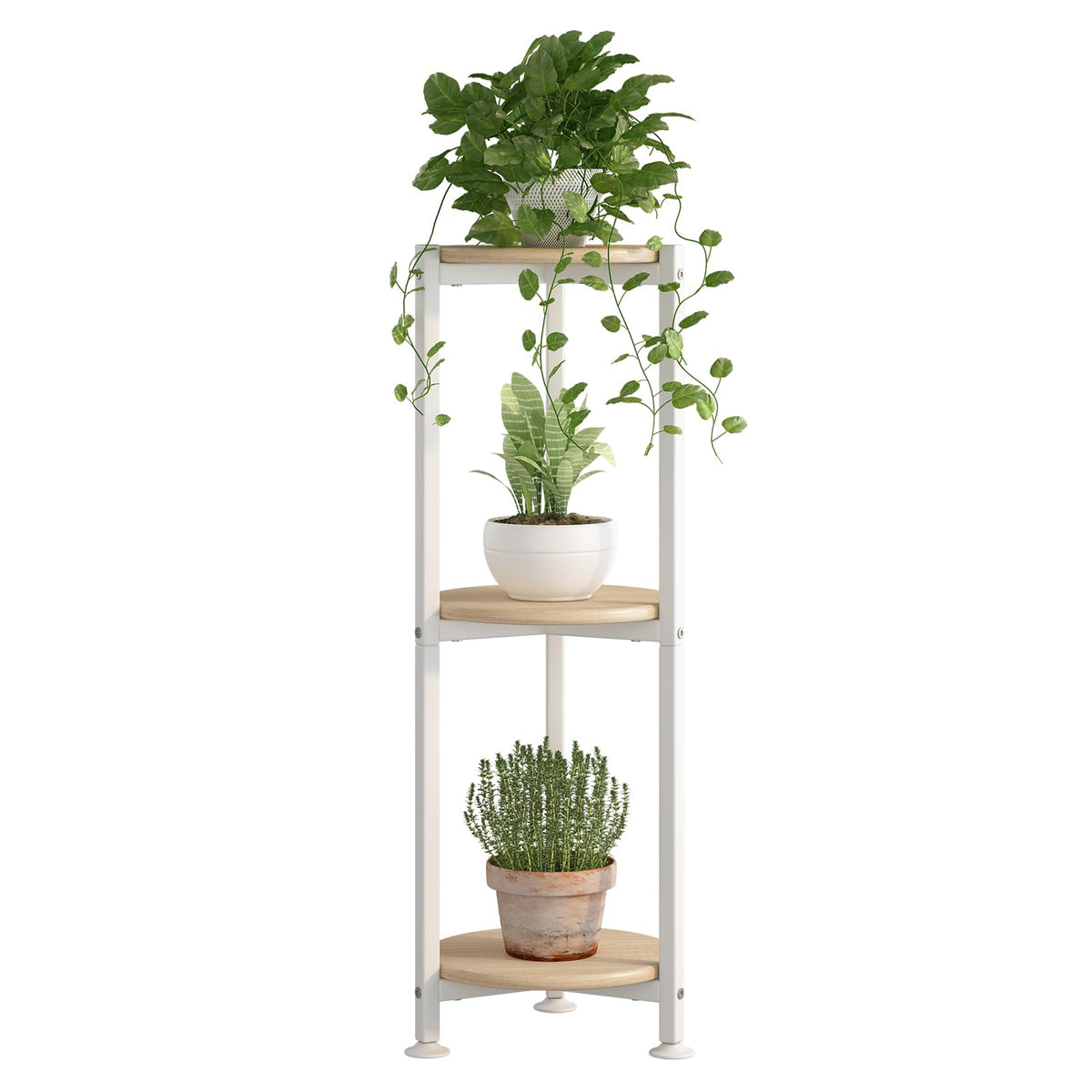 YIZAIJIA 3-tier white round plant stand, front view, ideal living room display.