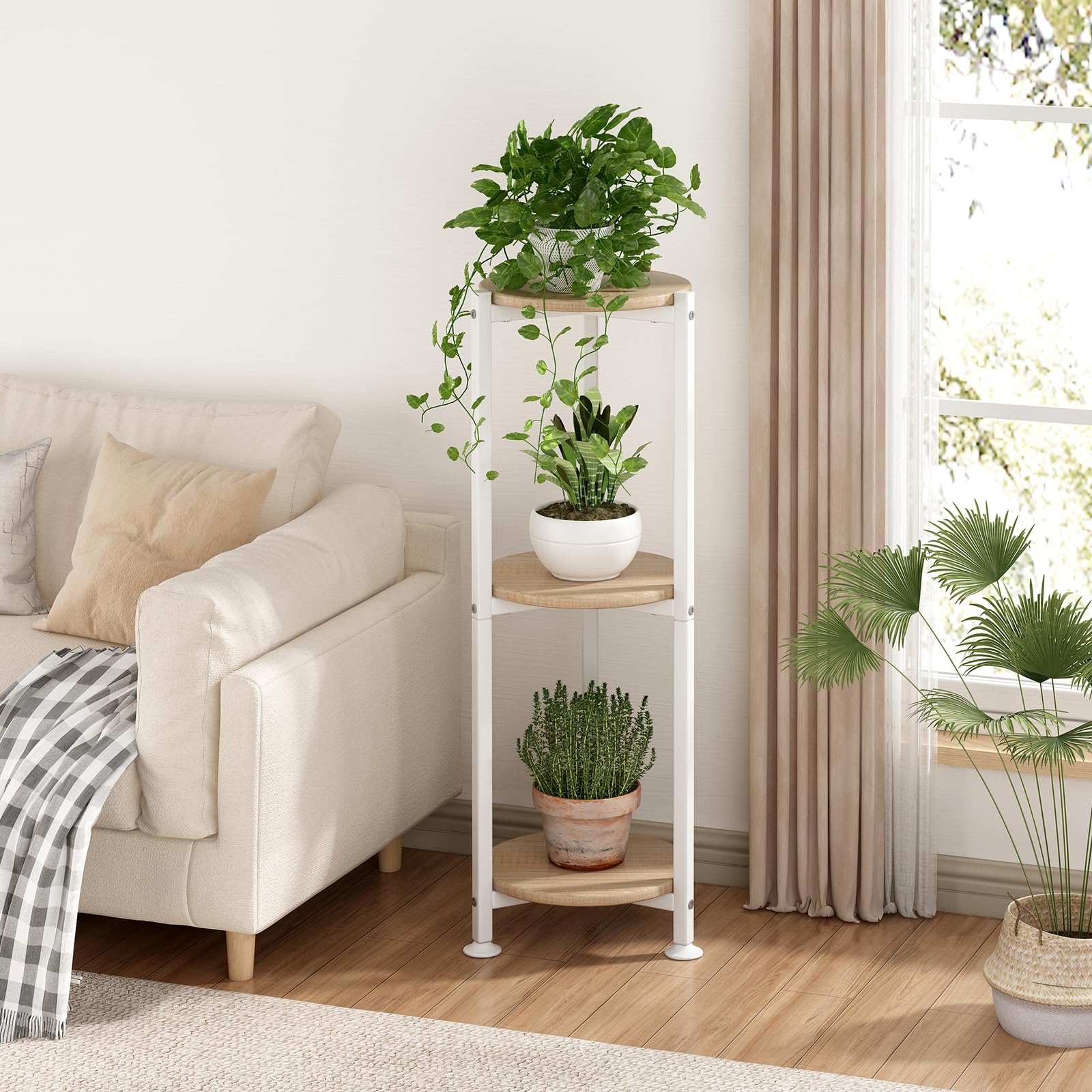 YIZAIJIA plant stand, side view, compact organizer for plants and décor.