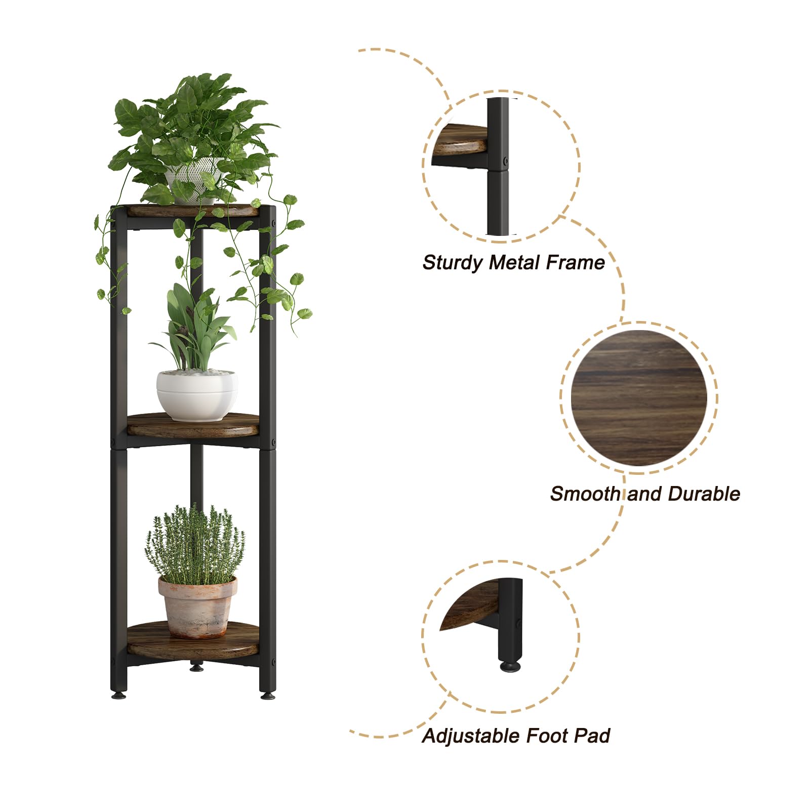 YIZAIJIA black MDF shelf supports pots and decor securely.
