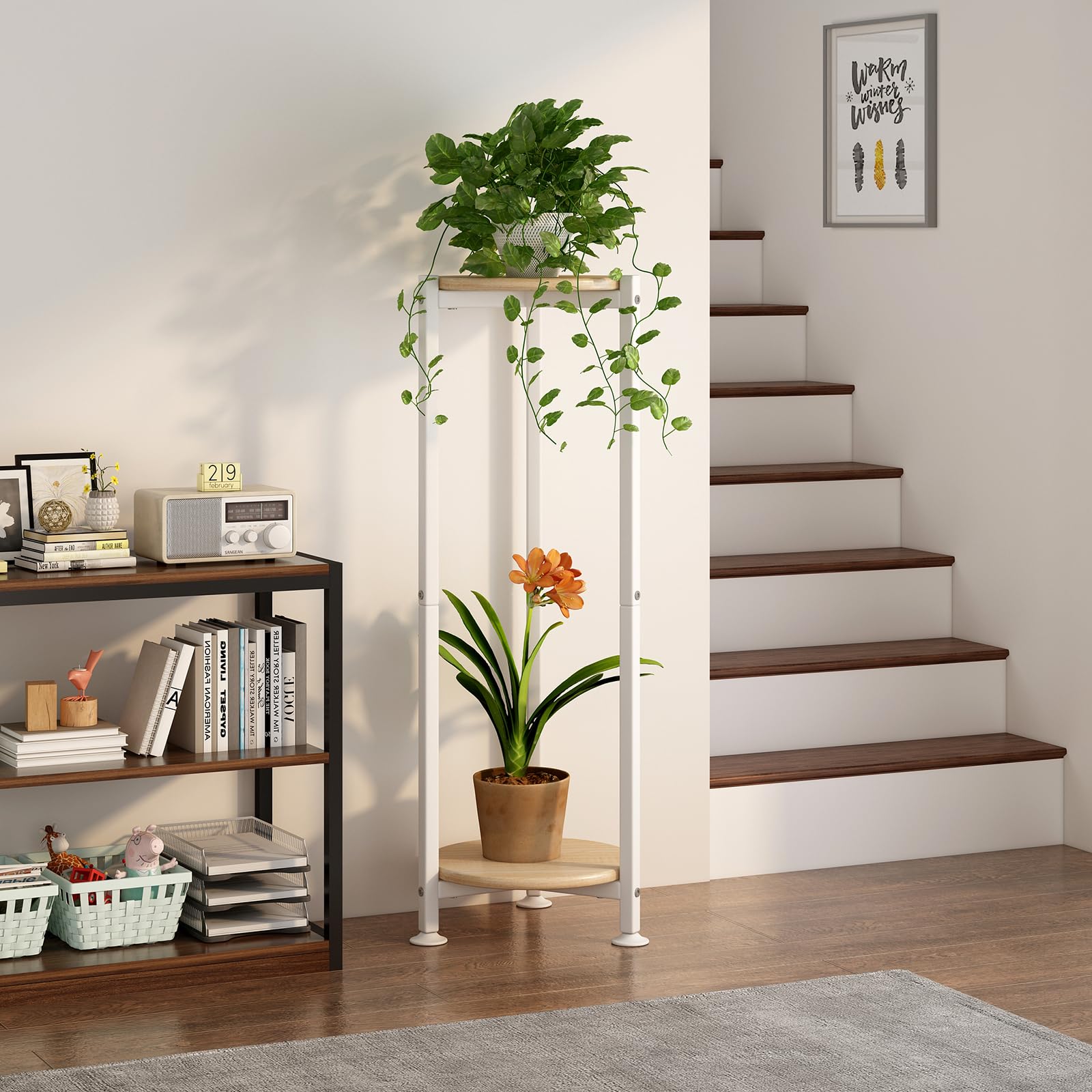 YIZAIJIA plant stand showcases potted flowers with ample space and bright lighting