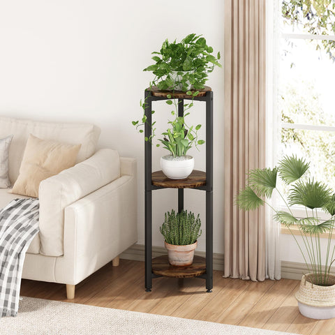YIZAIJIA metal stand, side view, sturdy 3-tier shelf for balcony plants.
