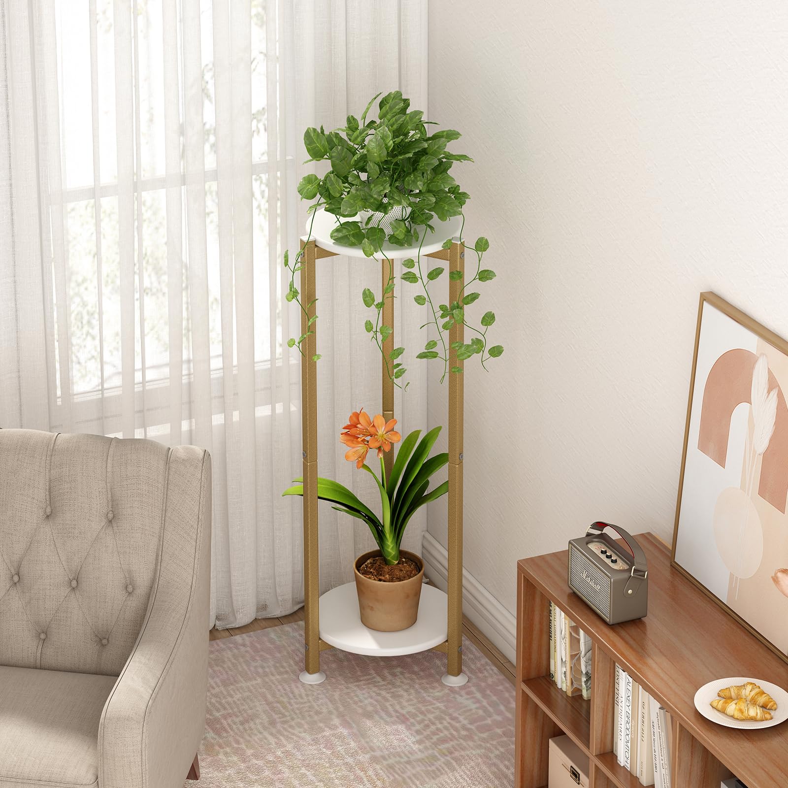 YIZAIJIA two-tier plant stand in living room setup.