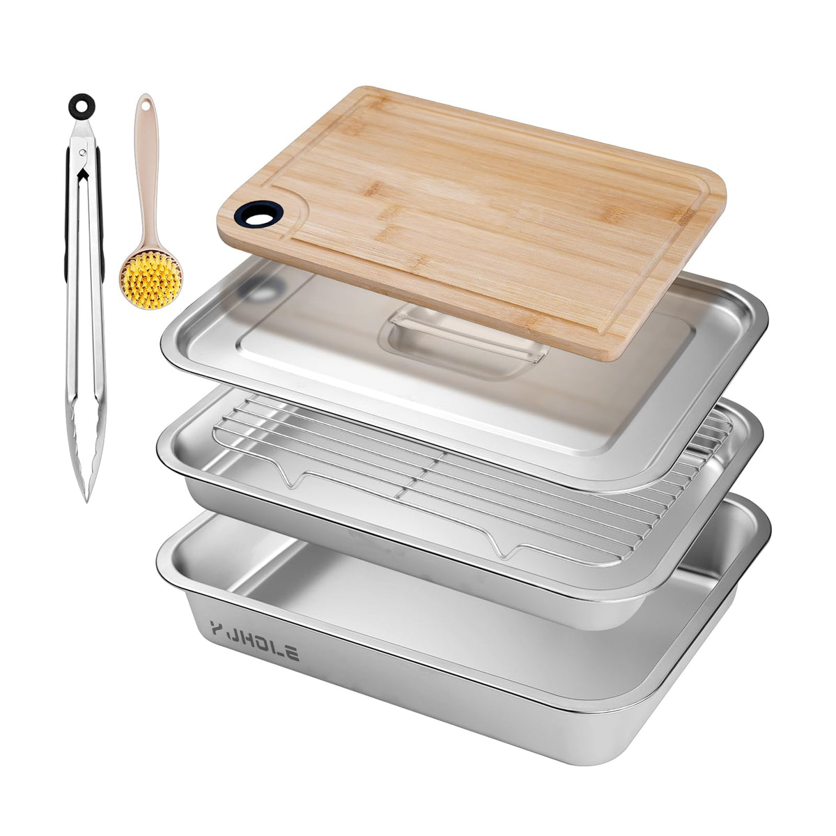 YJHOLE deep stainless steel grilling tray with lid for organized prep