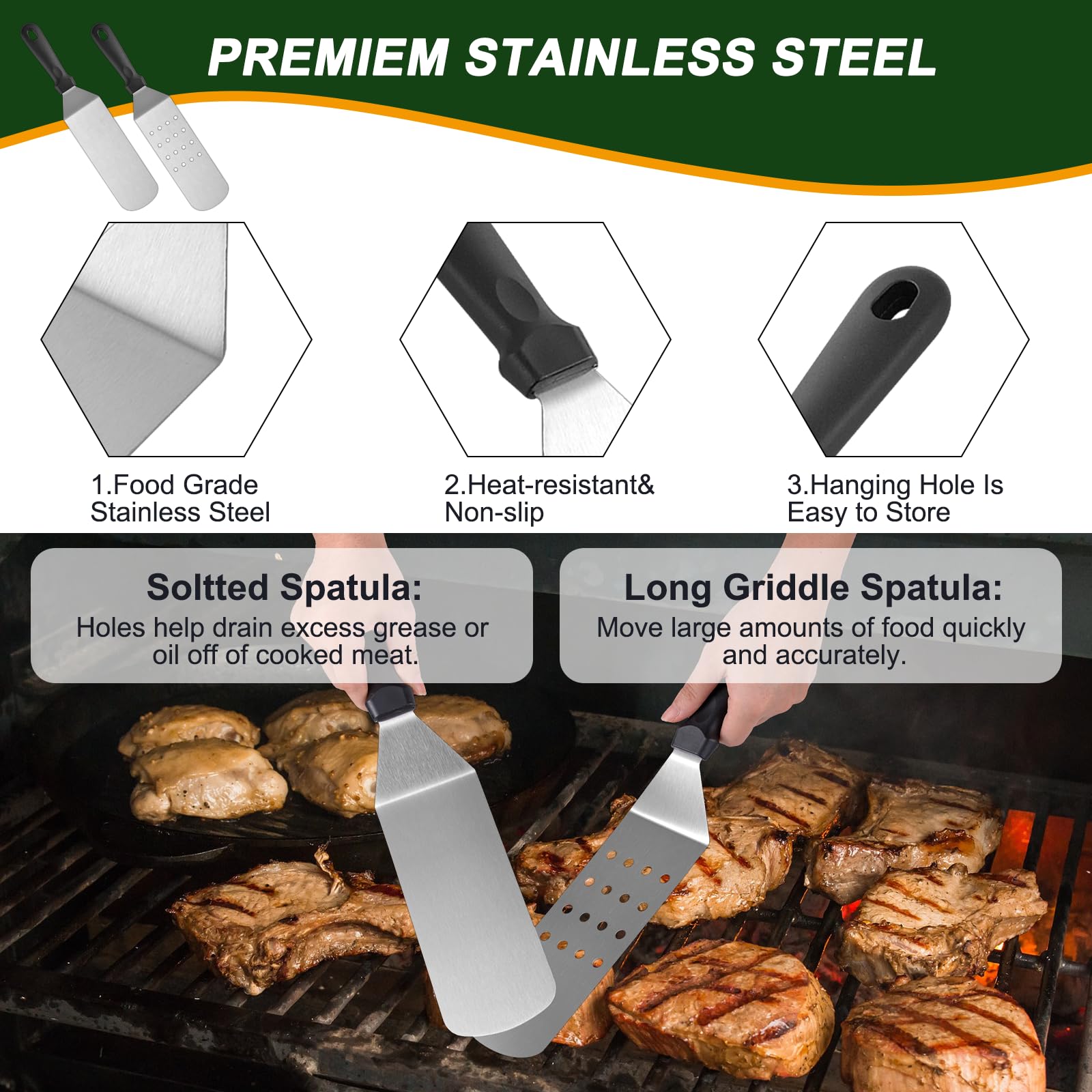 YJHOLE slotted spatula to drain fat while grilling vegetables