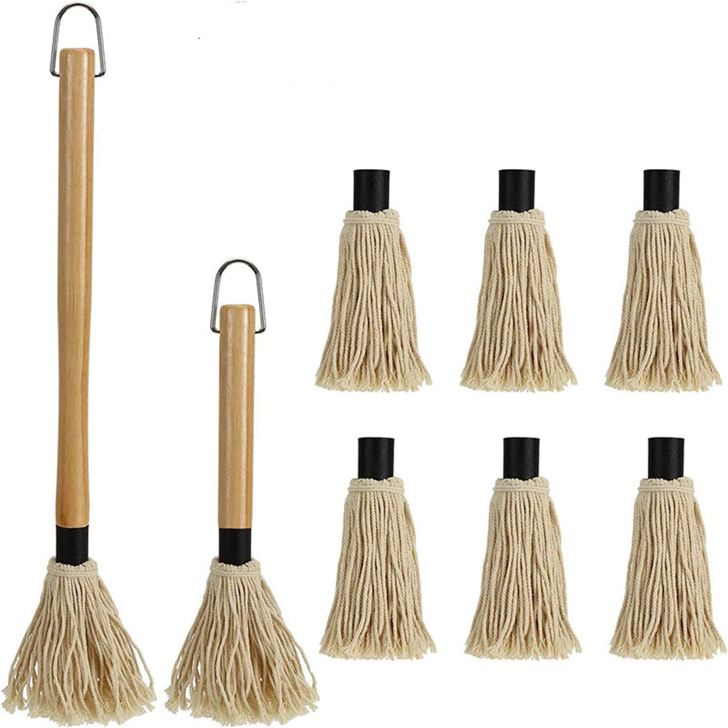 YJLMTCF BBQ Mop with long wooden handle shown for easy glazing