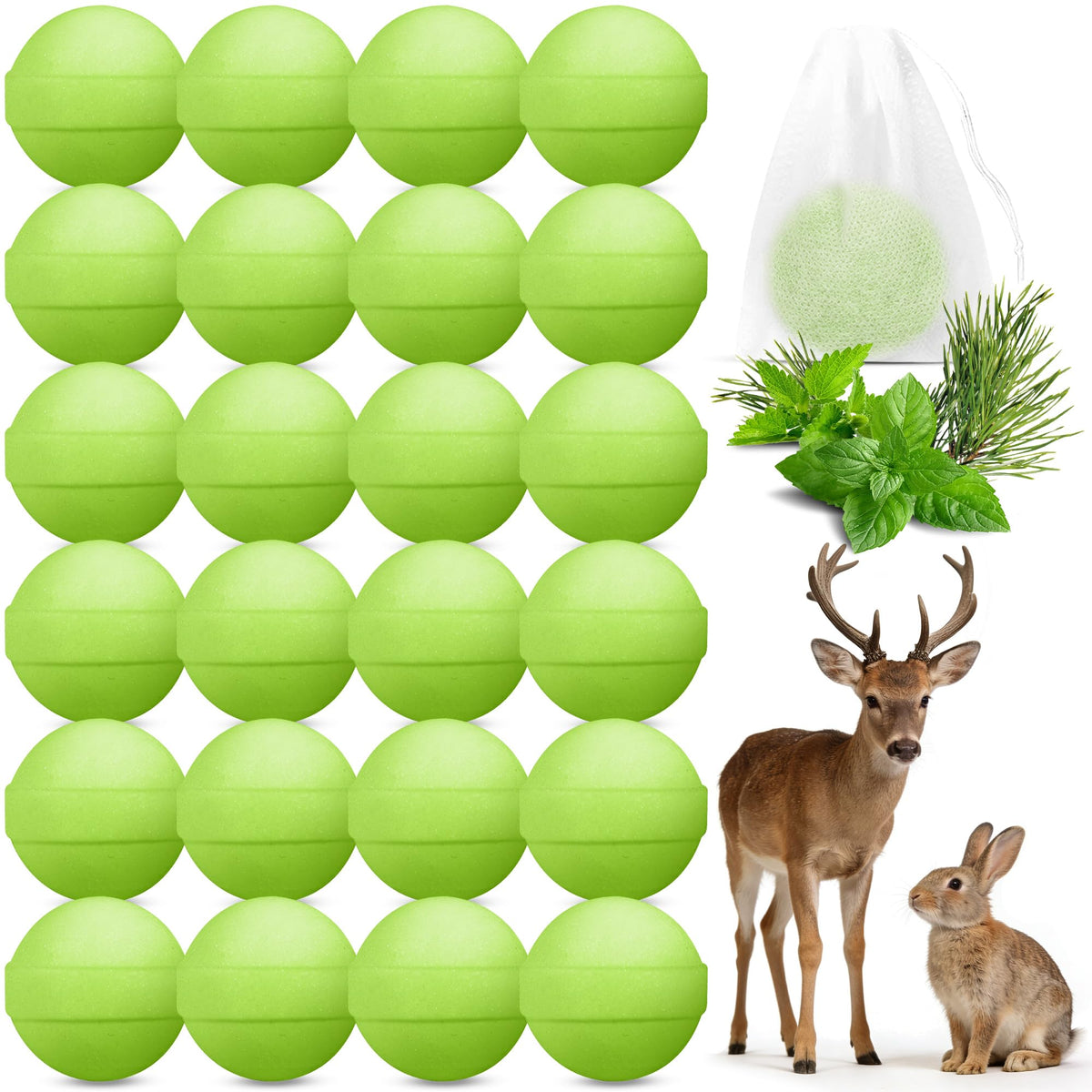 YJOO 24-pack deer repellent balls packaging ready for outdoor use to protect plants.