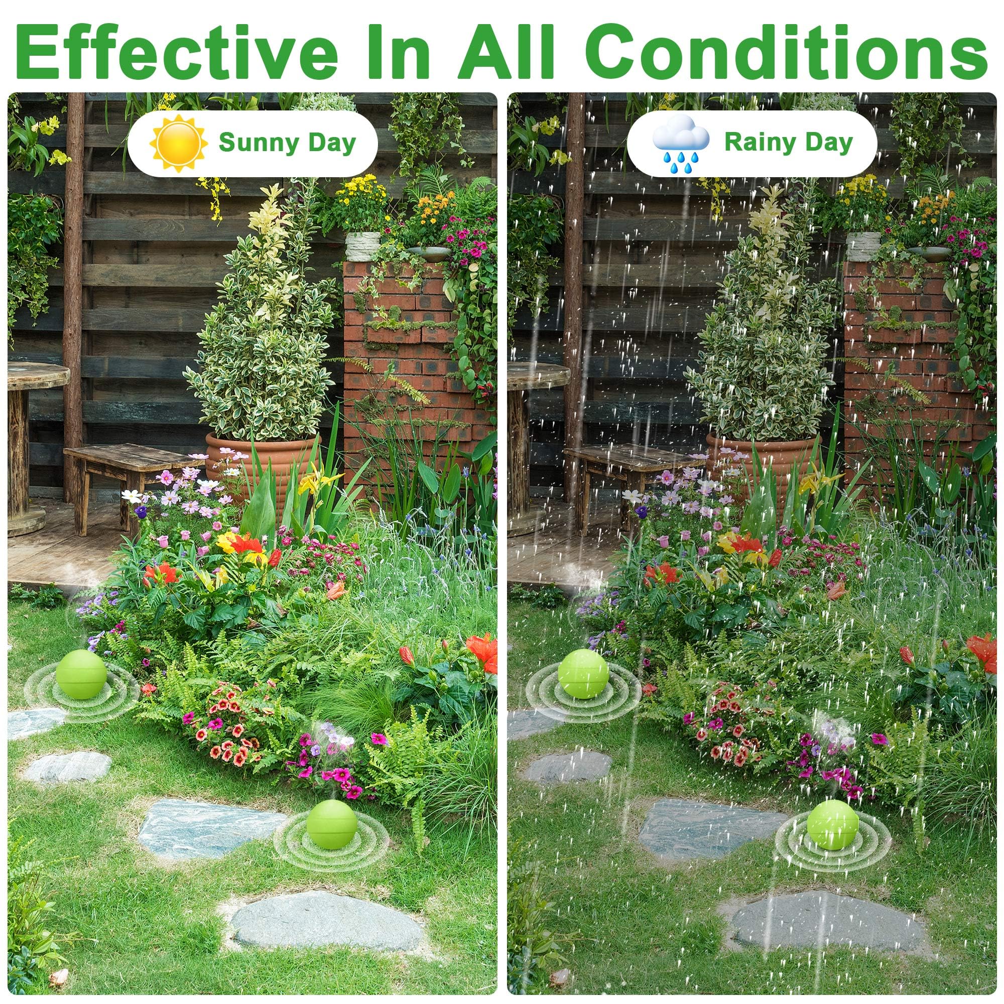 YJOO balls placed in garden bed protect flowers and vegetables.