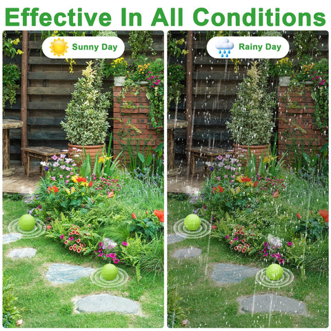 YJOO balls placed in garden bed protect flowers and vegetables.